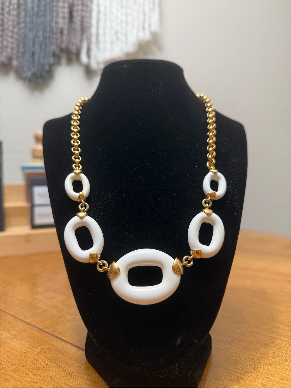 Monet Gold-Tone Necklace with White Resin Ovals